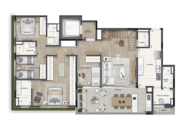 Duplex 279 m² piso inferior