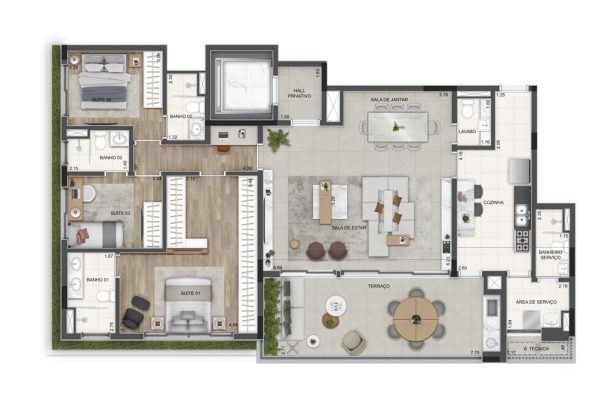 Tipo 167 m² 3 suítes
